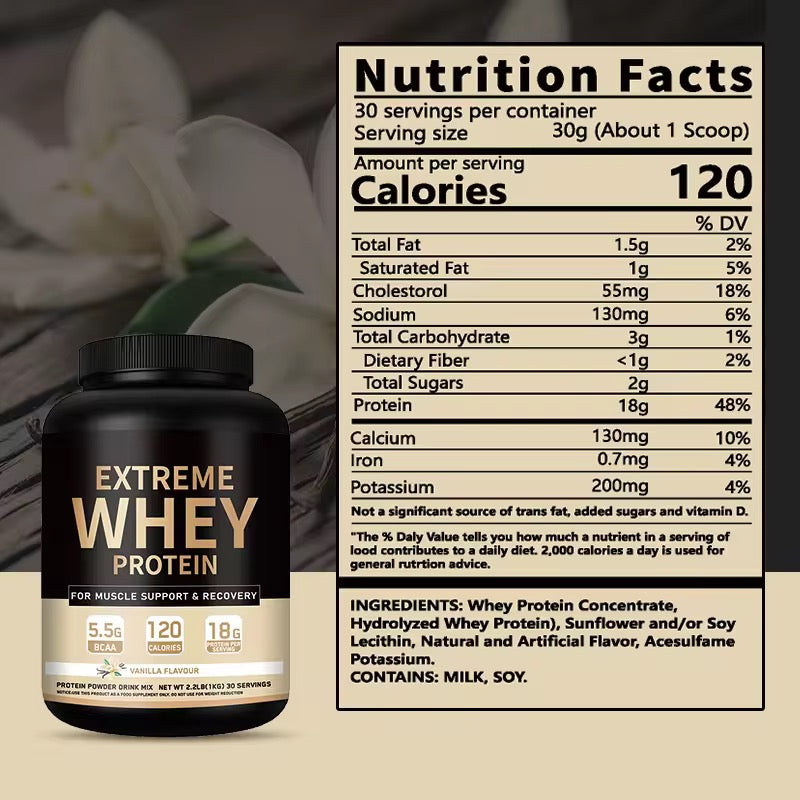 Extreme Whey Protein – Vanilla Flavour | 1kg | 18g Protein per Serving | Halal Certified